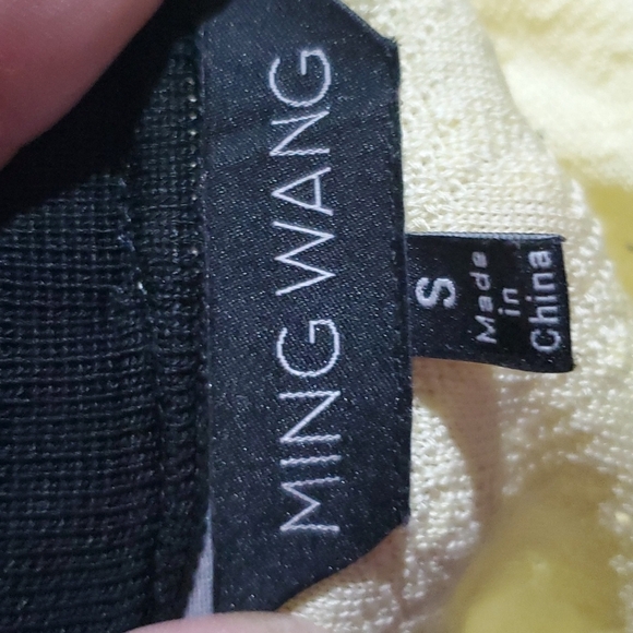 Ming Wang pale yellow black bow trimmed classic cardigan - Picture 7 of 8